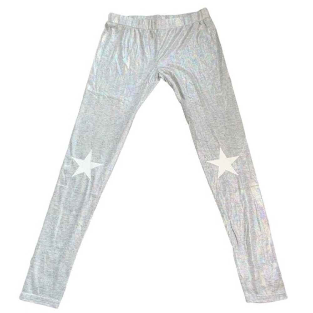 NWOT English Rose Silver Gray Iridescent Leggings Knee Stars Women Size L